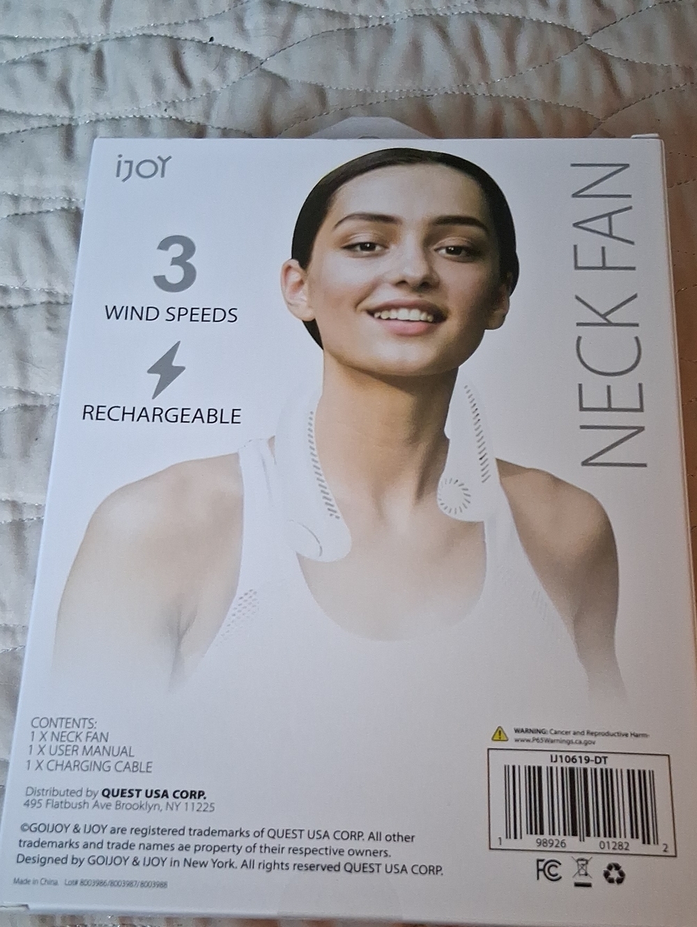 White Rechargeable Neck Fan - Hands-Free Personal Cooling - Picture 2 of 2